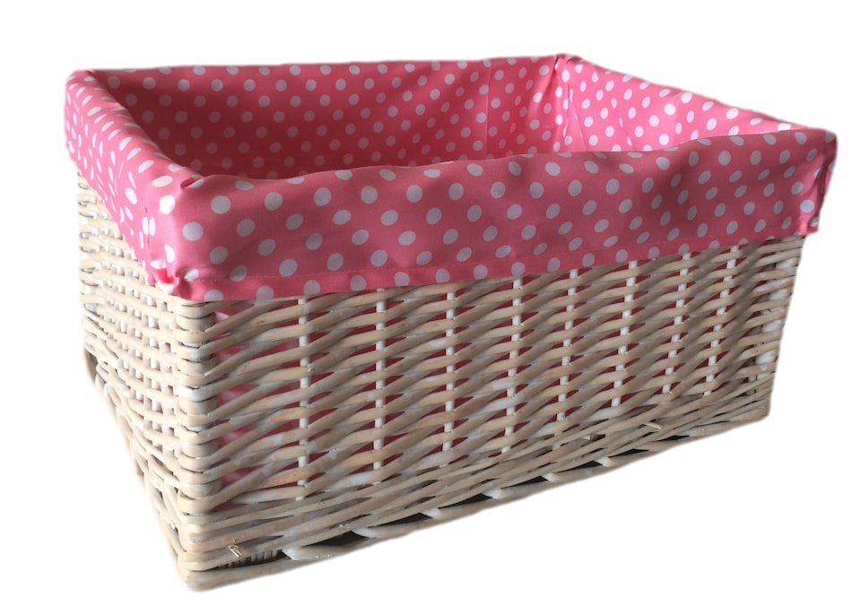 image 1 of Pink Spotty Lined Wicker Open Storage Basket Set of 4 | Pink | Pink | Not provided
