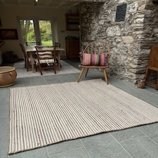 CHAKKAR PALE Stripe Square Beige Hall Rug - Jute - L120 x W120 Brown