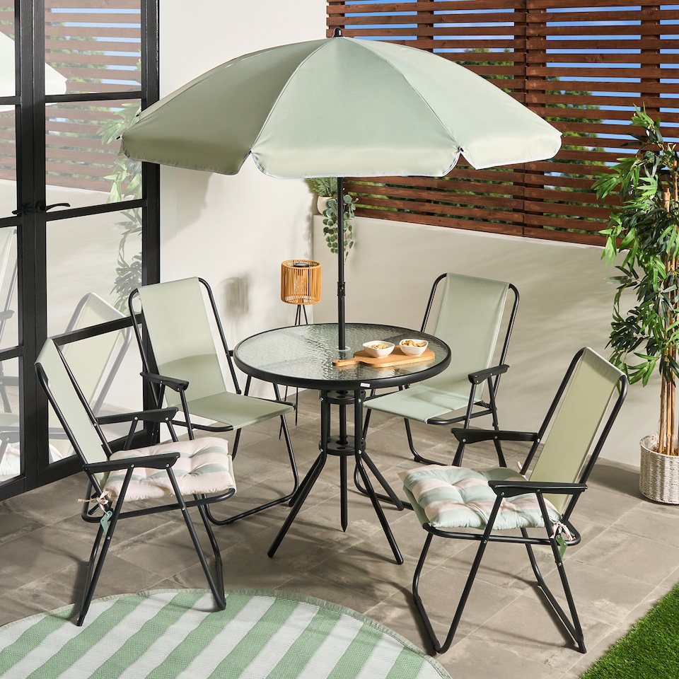 image 1 of OHS 6 Piece Patio Set Outdoor Table Chairs Parasol Garden Furniture