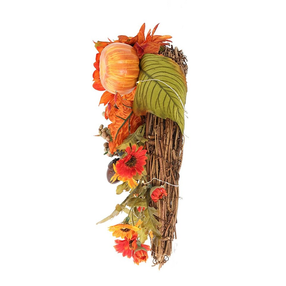 image 1 of Living and Home Artificial Sunflower Wreath with Pumpkins - Halloween Hanging Decor