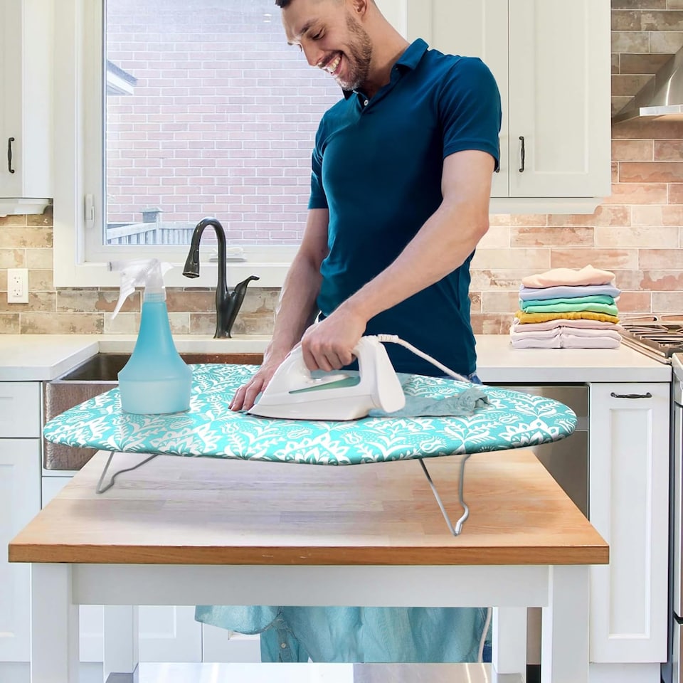 image 1 of Mini Tabletop Ironing Board Ironing Laundry Clothes Adjustable Height
