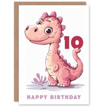 Cute Pink Dinosaur Cartoon Kids Age 10 Year Child 10th Birthday Card
