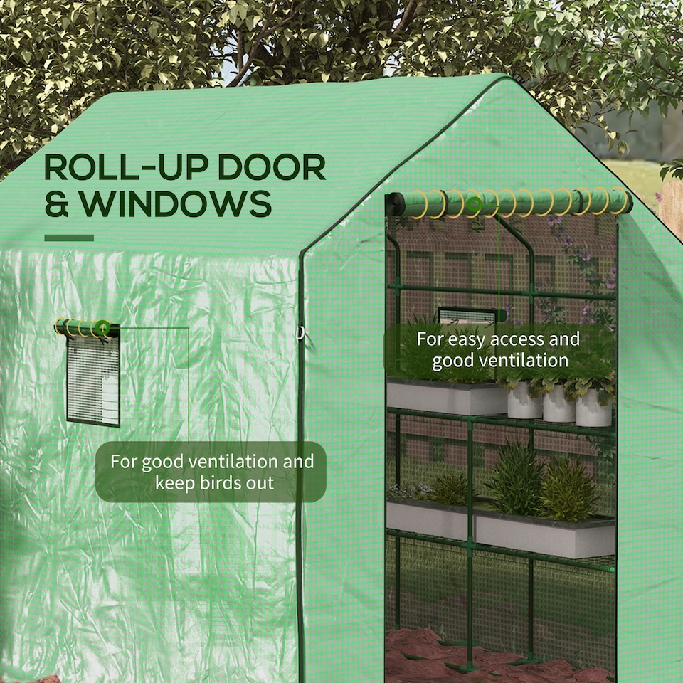 image 1 of Outsunny Walk-in Outdoor Green House with Door and Mesh Windows, Green
