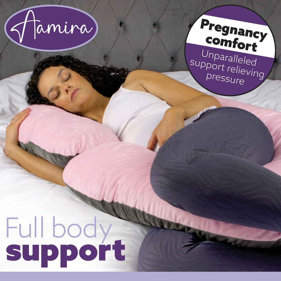 image 1 of Aamira C-Shaped Pregnancy Pillow Memory Foam Maternity Nursing Support Cushion Pink & Dark Grey | Grey | Grey | 140cm | 1