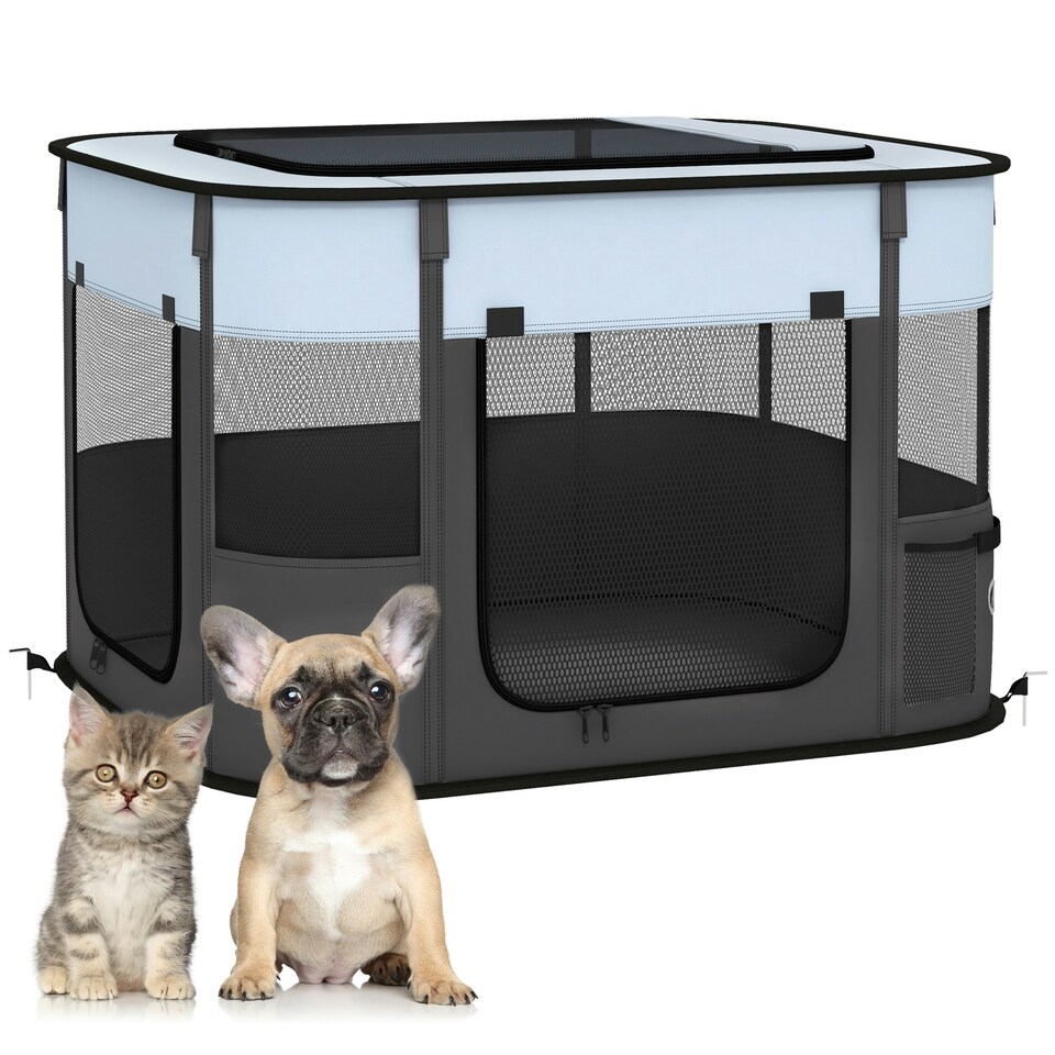 image 1 of PawHut Portable Dog Pen for Puppies, Rabbits, Kittens, Guinea Pigs - Grey