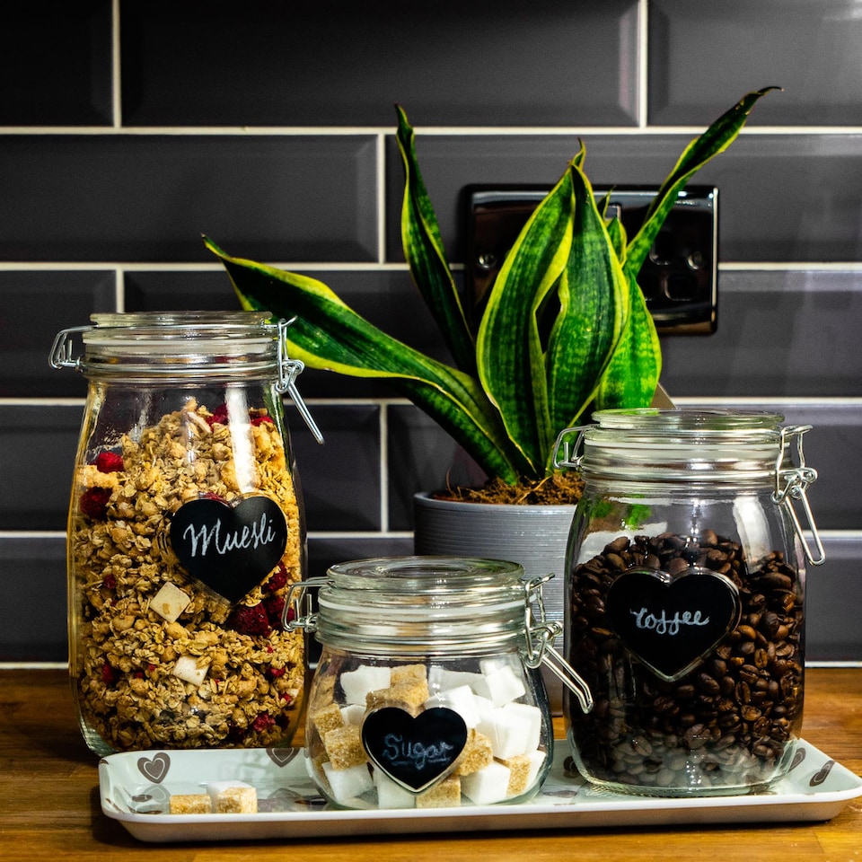 image 1 of Nicola Spring Heart Glass Storage Jar Labels - 6.5 x 5cm - Black - Pack of 6