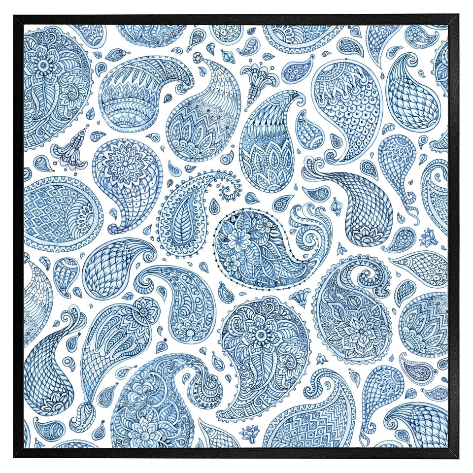 image 1 of Blue and white bo ho world (Picture Frame) Grey | L
