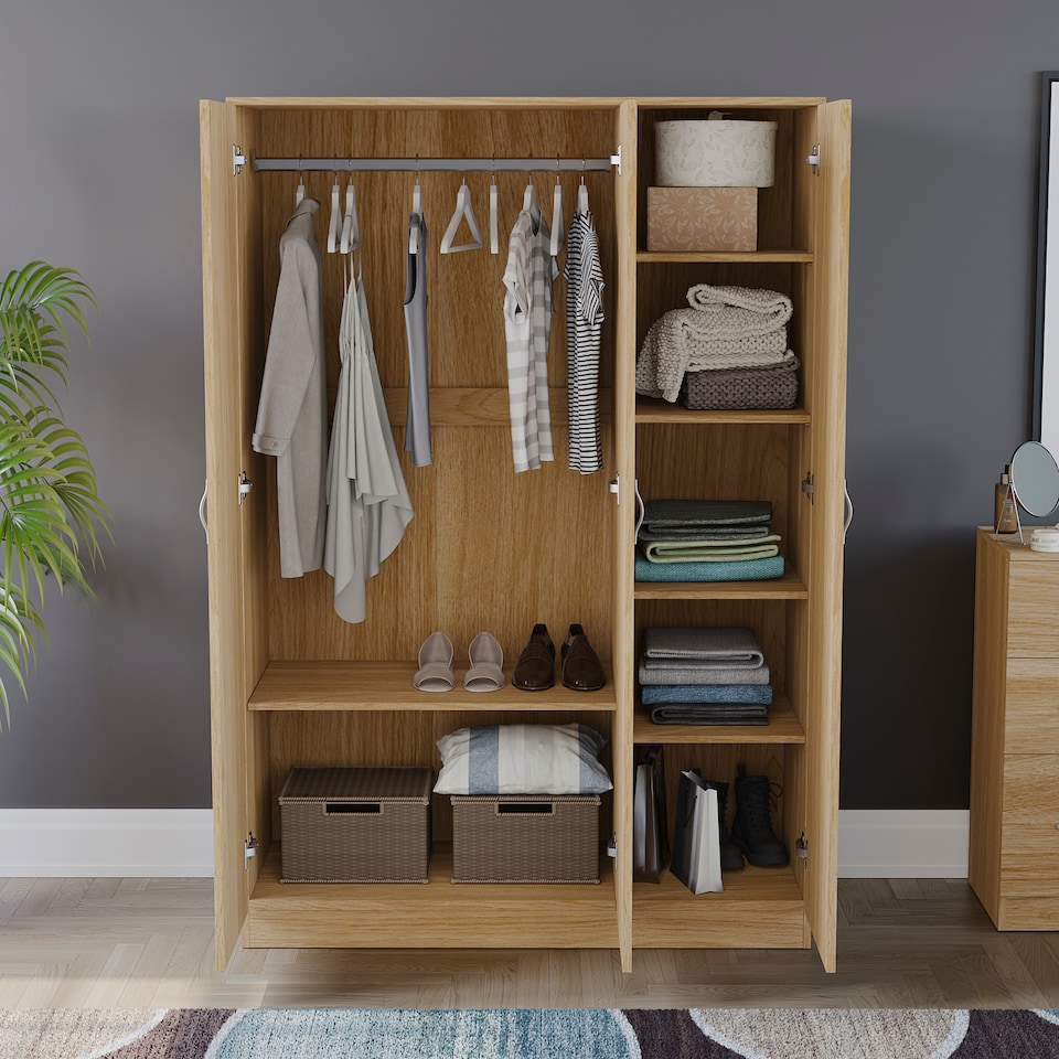 image 1 of Vida Designs Riano 3 Door Wardrobe With Shelf & Clothes Rail, Pine