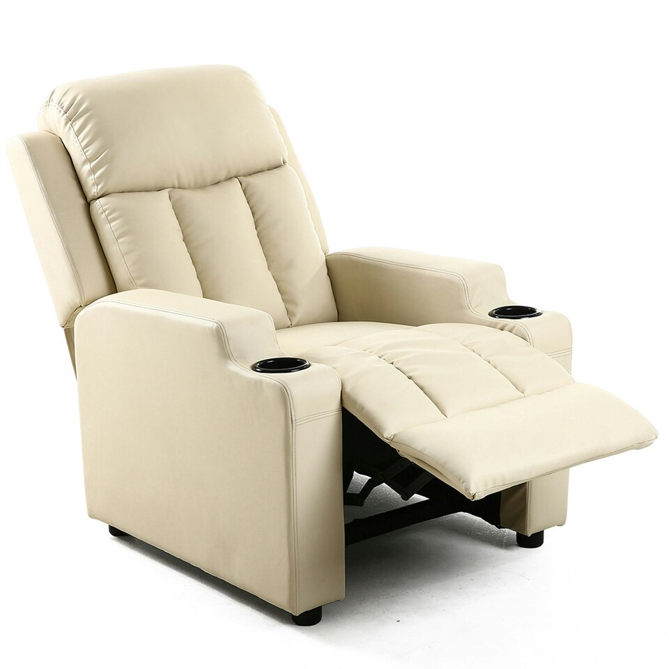 image 1 of Studio Bonded Leather Recliner w Drink Holders Sofa Chair (Cream)