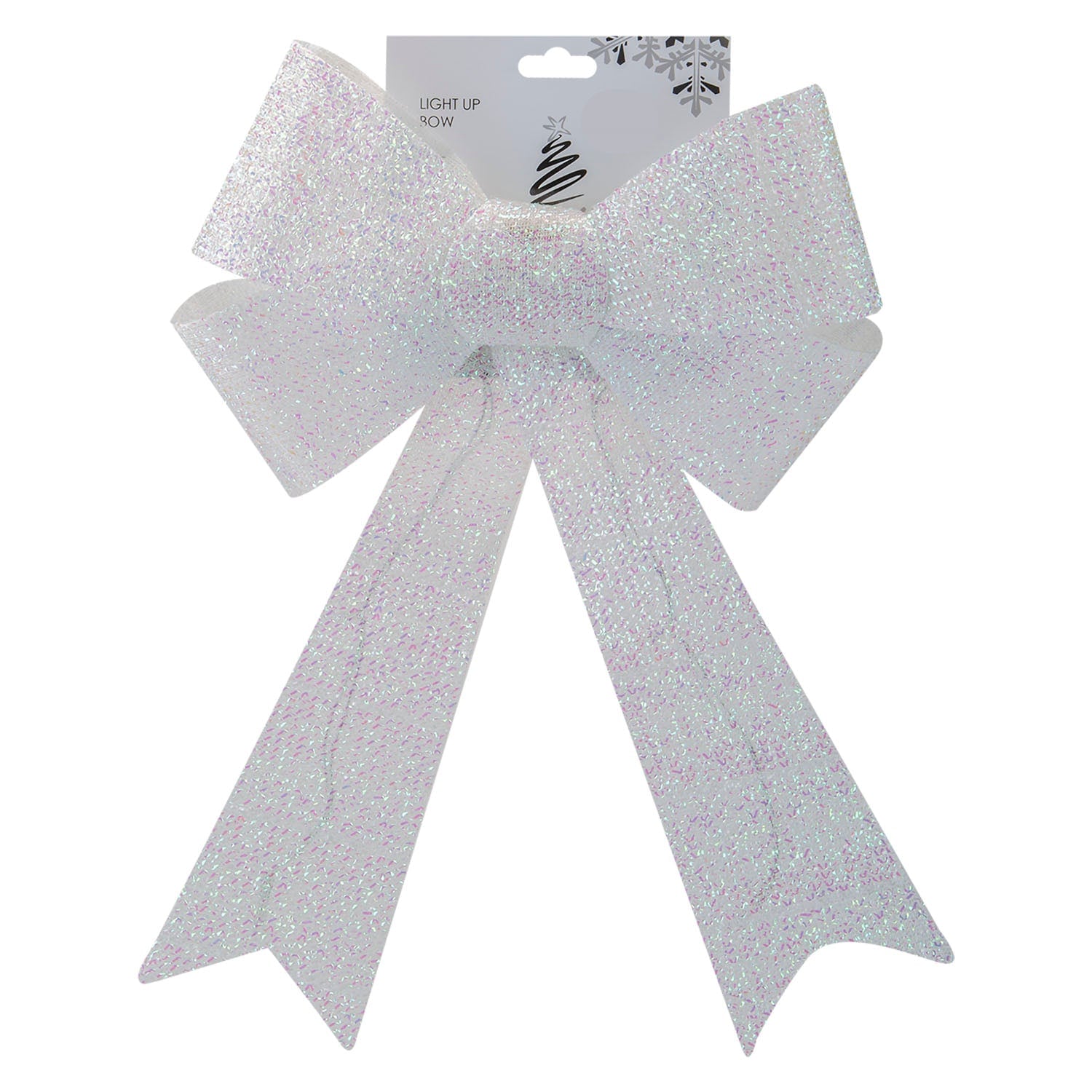 VFM e-Store Tinsel Bow light Up Christmas Decoration X 1 29cm x 43cm x 10cm White | Size: 29 cm x 43 cm x 10 cm