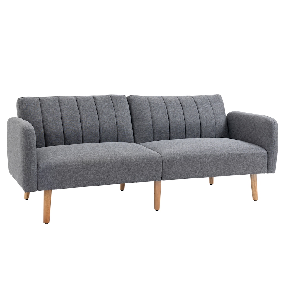 image 1 of HOMCOM 3 Seater Sofa Bed, Convertible Linen Fabric Sofa Couch, Click Clack Sofabed with Adjustable Split Backrest for Living Room, Bedroom, Guest Room, Grey