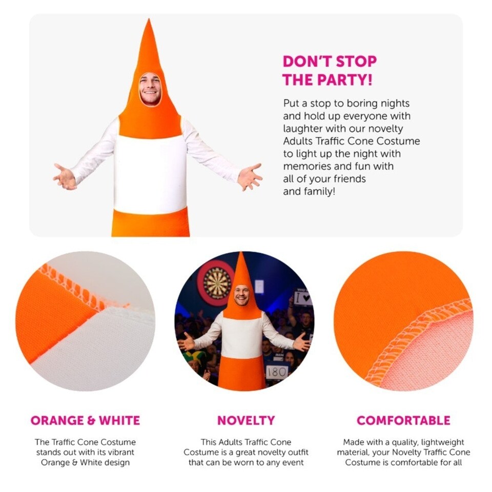 image 1 of Adults Novelty Traffic Cone Costume – Fancy Dress Orange | One Size