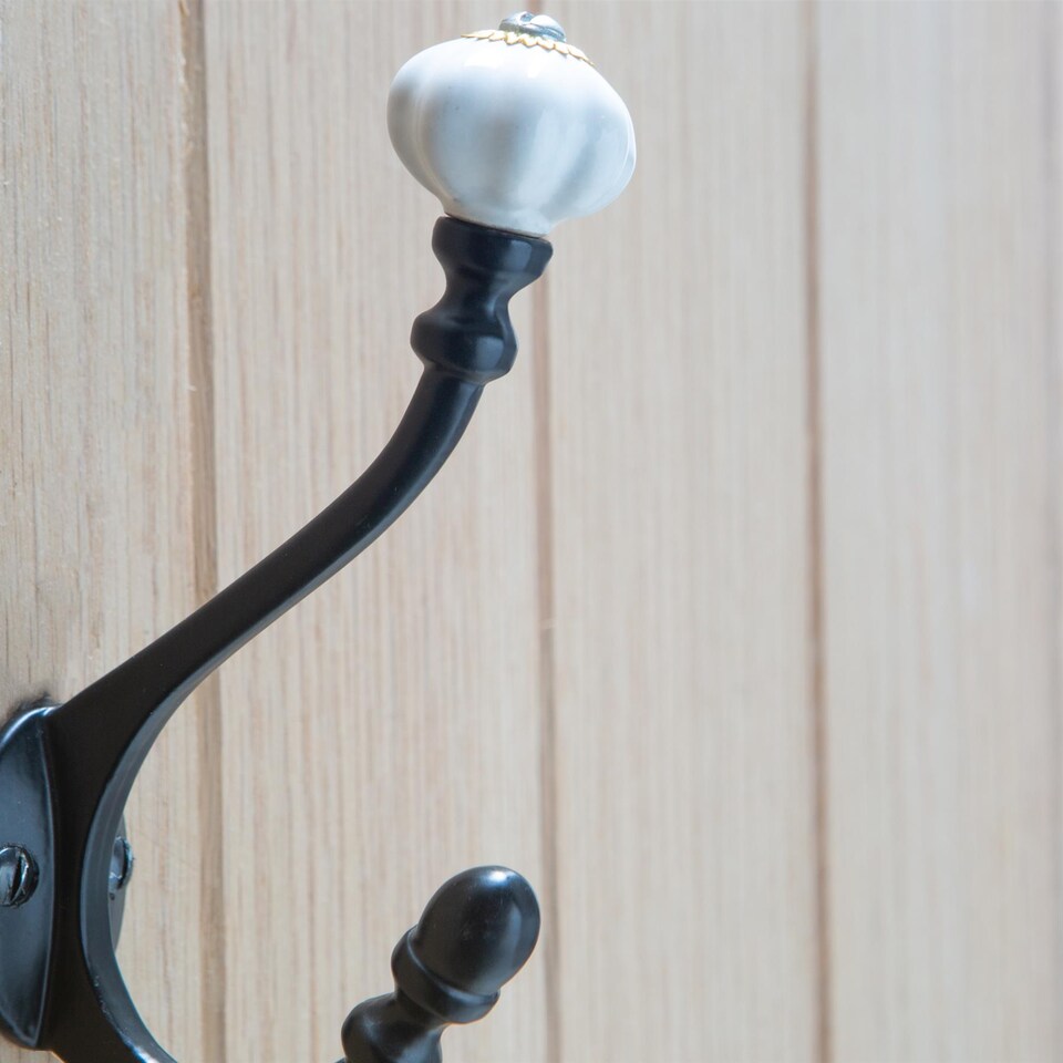 image 1 of Hammer & Tongs Ceramic Flower Hat & Coat Hook - W30mm x H140mm - Black - Wall Mounted Clothes Towel & Robe Hanger
