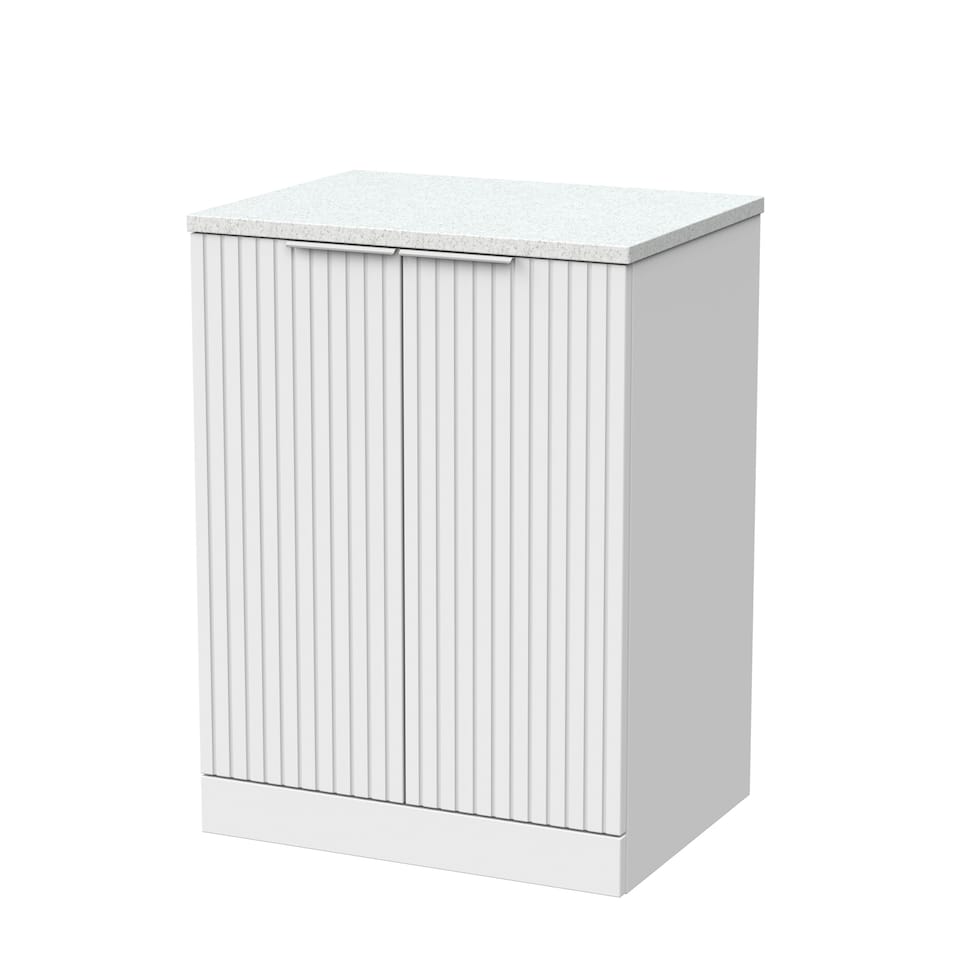 image 1 of Balterley Callingwood Contemporary Floor Standing 2 Door Vanity Unit with White Nebula Laminate Worktop , 600mm, Matt White
