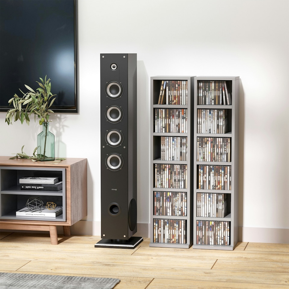 image 1 of HOMCOM Set of 2 CD Storage Units with Adjustable Shelves Grey