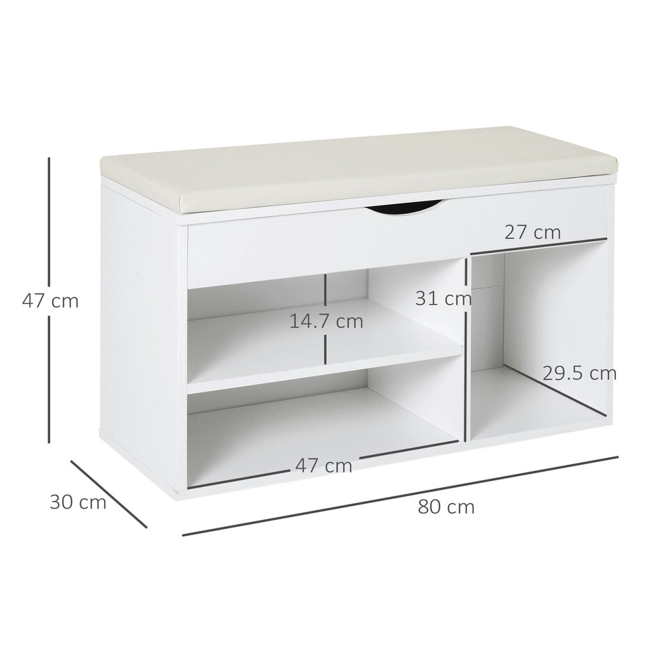 image 1 of HOMCOM Wooden Shoes Cabinet Bench Hidden Storage Padded Seat Organiser White