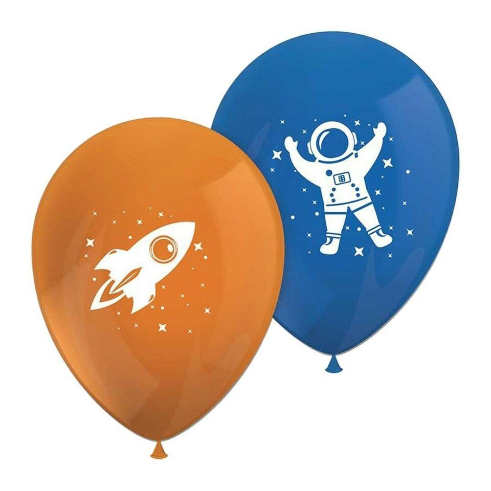 image 1 of Outer Space Rocket Latex Balloons 28cm / 11 in - Pack of 8 | Multi