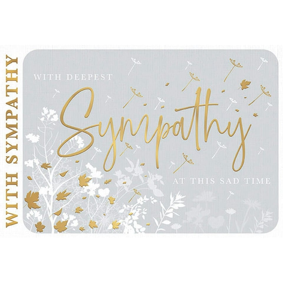 Words 'n' Wishes Traditional With Deepest Sympathy Card - Grey & White with Gold Foil Finish, Made in the UK