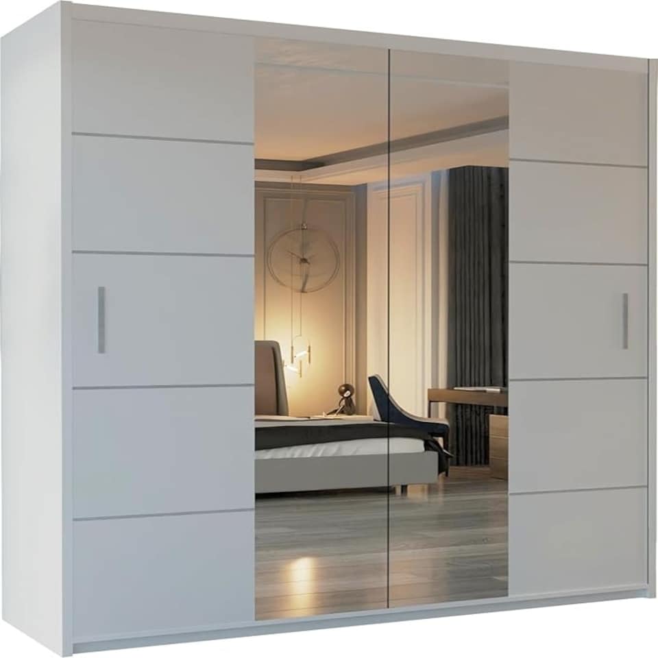 image 1 of Modern Wavy Sliding Mirror Wardrobe 120/150/180/203cm White/Black/Grey/Oak Grey | 203cm