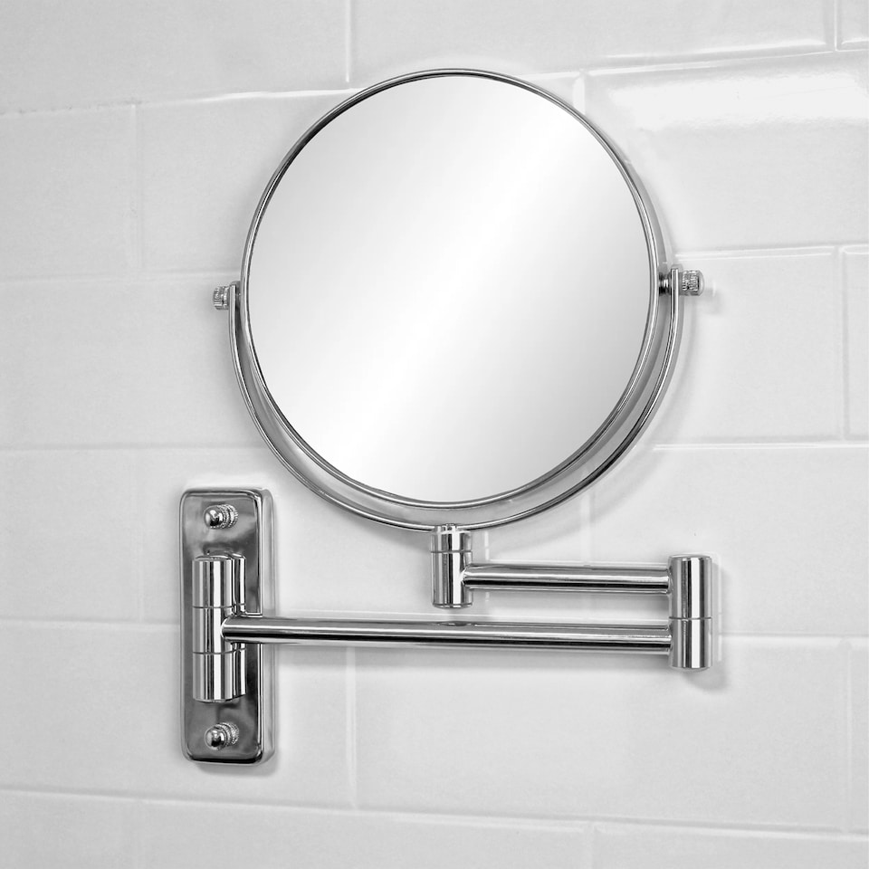 image 1 of Showerdrape Lindos 3x Magnifying Chrome Extending Wall Mounted Shaving Mirror | Silver | 1