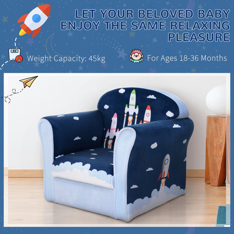 image 1 of HOMCOM Children Chair Armchair Single Sofa Seat Kids Furniture 18M+ 45kg 