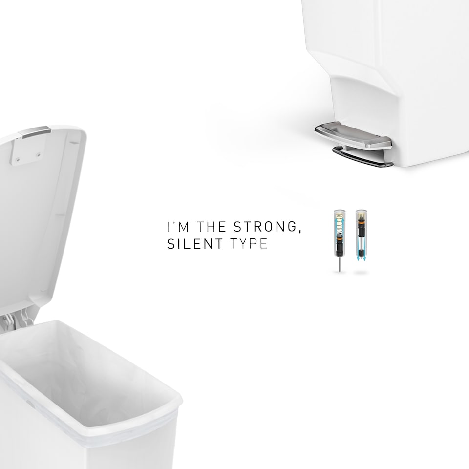 image 1 of Simplehuman 40L Slim Pedal Kitchen Bin with Lid Lock, White Plastic