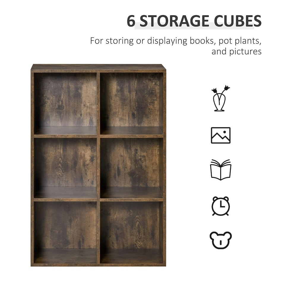image 1 of HOMCOM Cubic Cabinet Bookcase Storage Shelves for Home Office, Rustic Brown