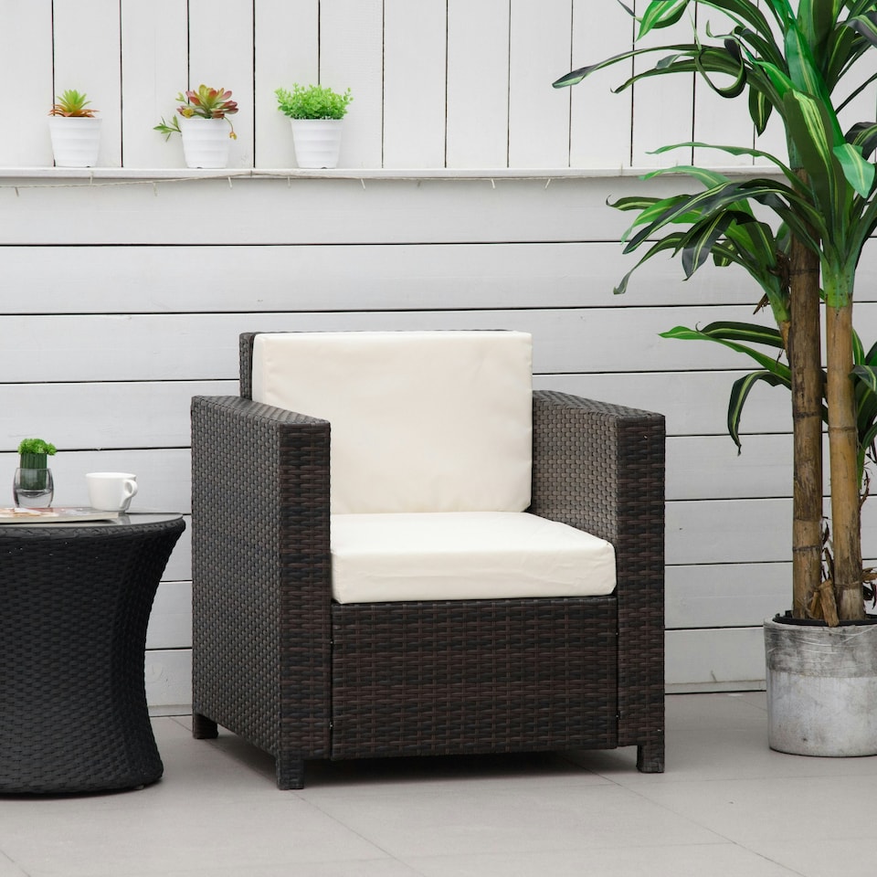 image 1 of Outsunny Garden Patio Rattan Wicker Furniture Single Cube Chair Sofa Outdoor Grey