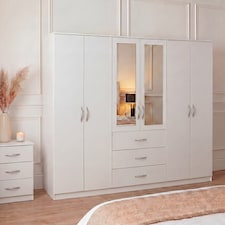 Vida Designs Riano 6 Door 3 Drawer XX-Large Mirrored Wardrobe, White
