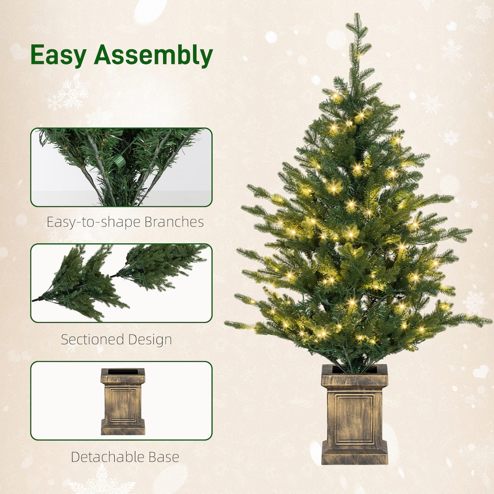 image 1 of HOMCOM Set of 2 Prelit Christmas Tree with Realistic Branches, Distressed Pot, 4ft Artificial Xmas Tree with 100 Warm White LED Lights for Indoor Home Decoration, Green