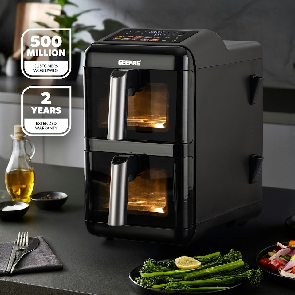 image 1 of GEEPAS 2800W Dual Basket Stack Air Fryer | 12L XXL Capacity