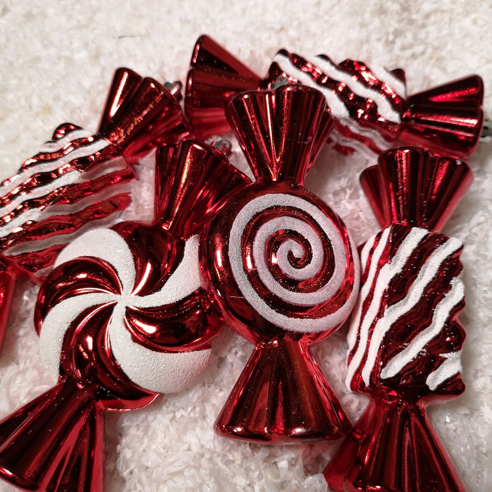 image 1 of Pack of 5 15cm Red & White Candy Stripe Sweet Shatterproof Christmas Decoration