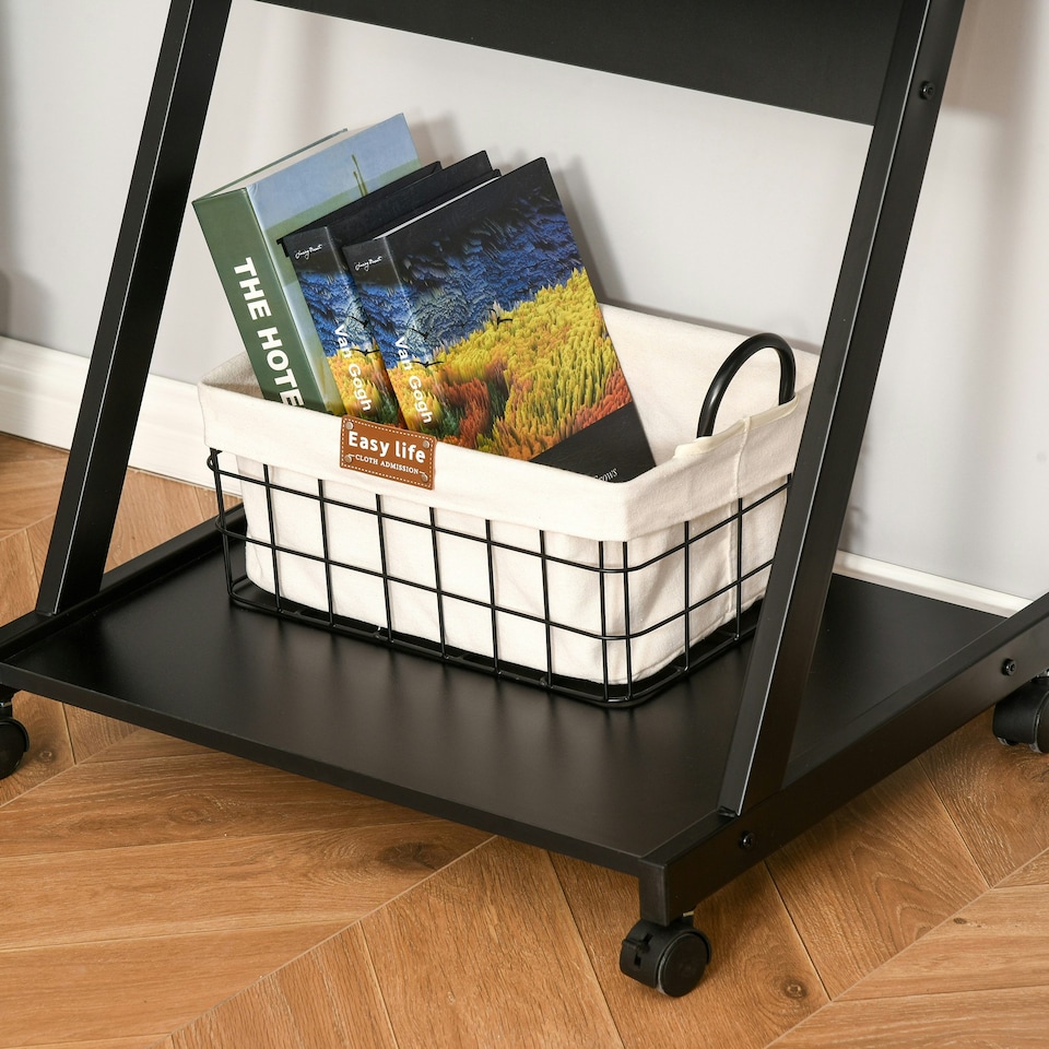 image 1 of HOMCOM Movable Computer Desk with 4 Moving Wheels Sliding Keyboard Tray Black