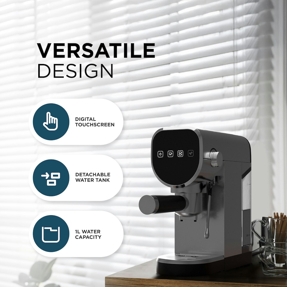 image 1 of DMD 3-in-1 Espresso Coffee Machine, 20-Bar, Milk Frother, Ground & Capsule Use, 1L Water Tank