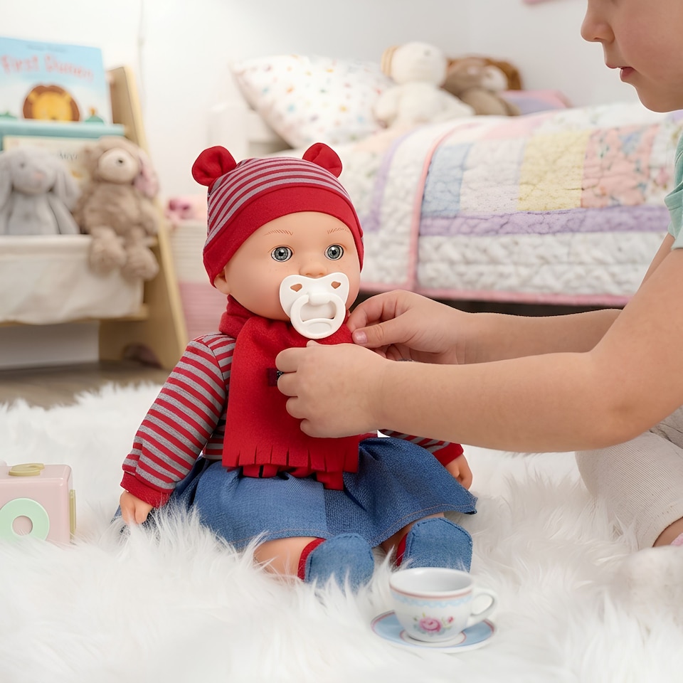 image 1 of BiBi Doll 16" Baby Doll Girl With Red Outfit, Sounds, Toy Dummy & Moving Eye Lids