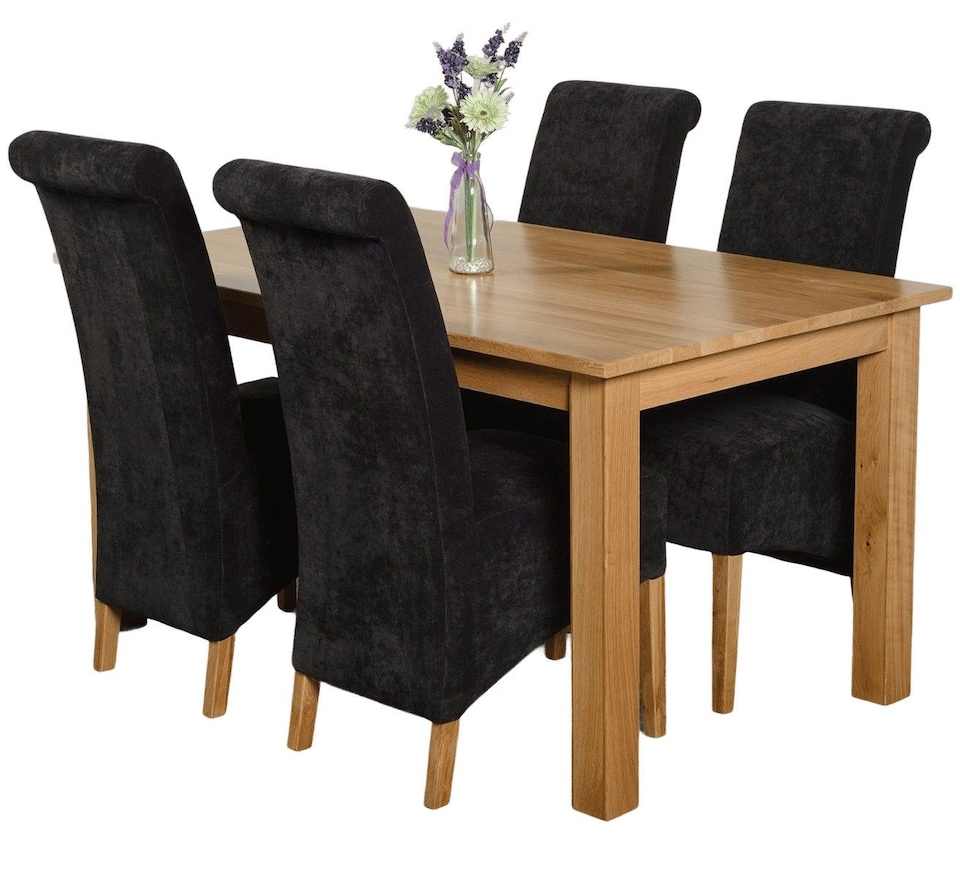 image 1 of Oslo 150 x 90 cm Medium Oak Dining Table and 4 Montana Fabric Chairs | Black | Black