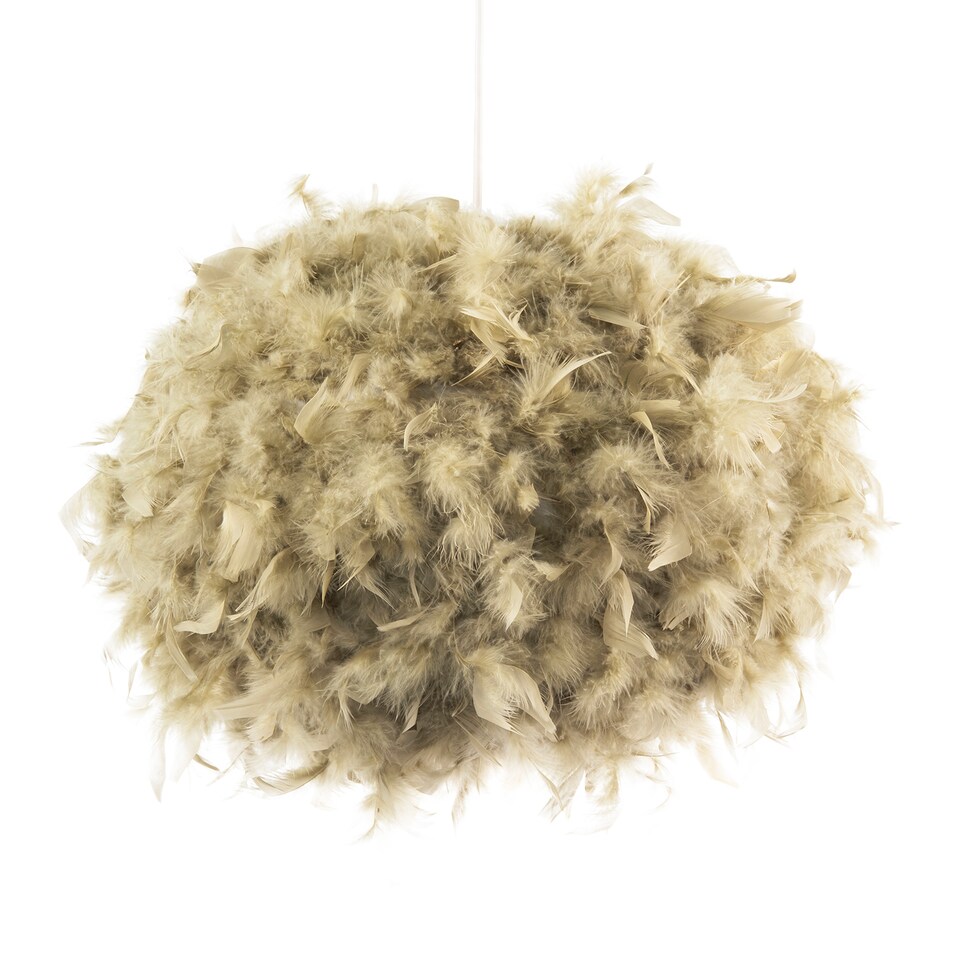 image 1 of Modern and Unique Large Olive Green Feather Decorated Pendant Shade