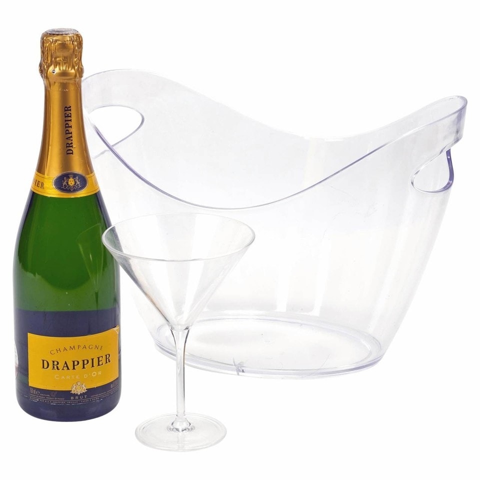 image 1 of 2x Large Clear Acrylic Ice Bucket Wine Champagne Drinks Cooler Party Chiller Tub