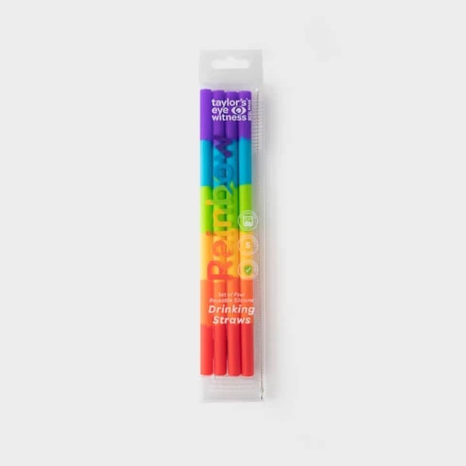 image 1 of Taylor's Eye Witness Set of 4 Rainbow Silicone Reusable Drinking Straws