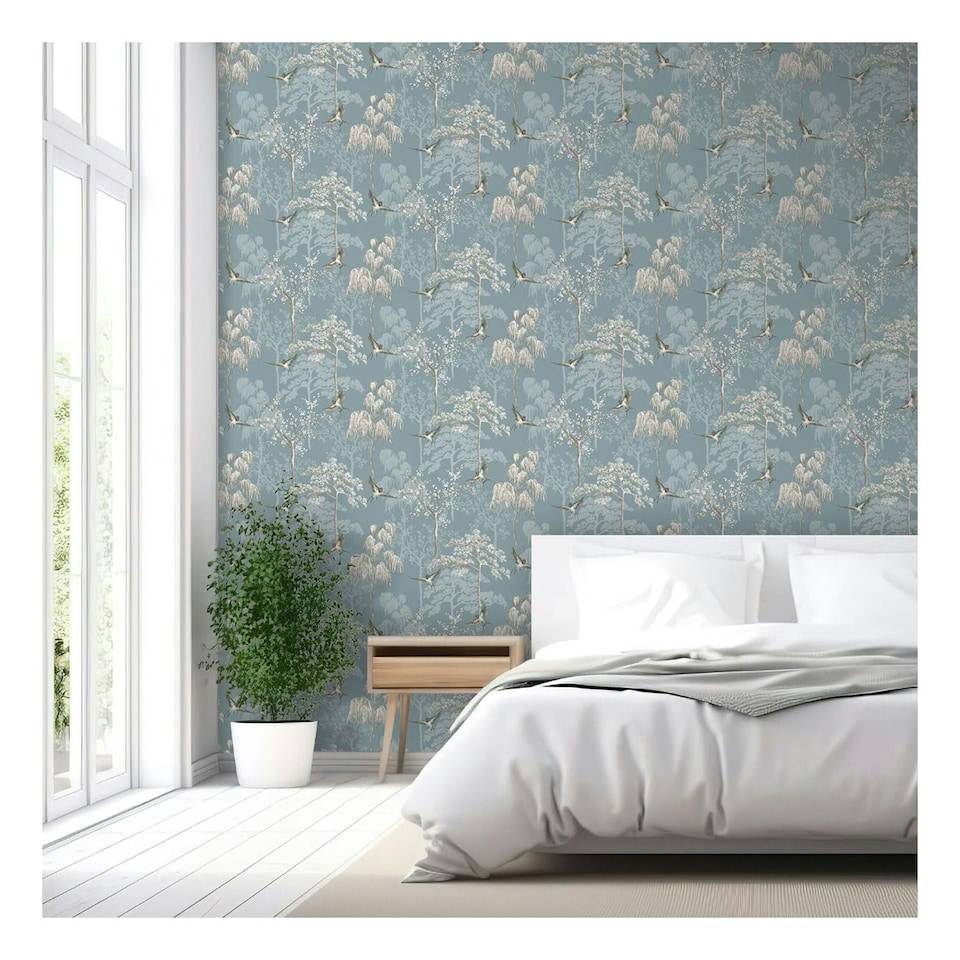 image 1 of World of Wallpaper Japanese Garden Wallpaper - Slate Blue - 10m x 53cm Blue
