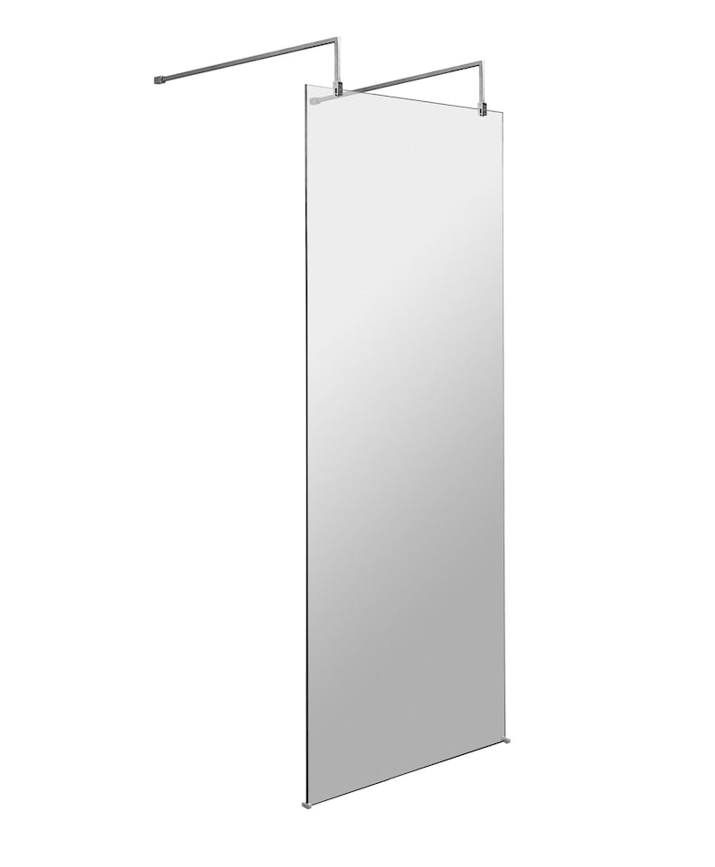 image 1 of Balterley Hollinsclough Contemporary Bathroom 8mm Glass Wetroom Screen with Arms & Feet, Chrome Finish, 1950 x 760 x 14mm
