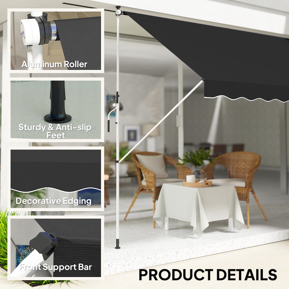 image 1 of Outsunny 3 x 1.5 m Retractable patio  Awning Floor-to-ceiling shade, Black | Black | 1