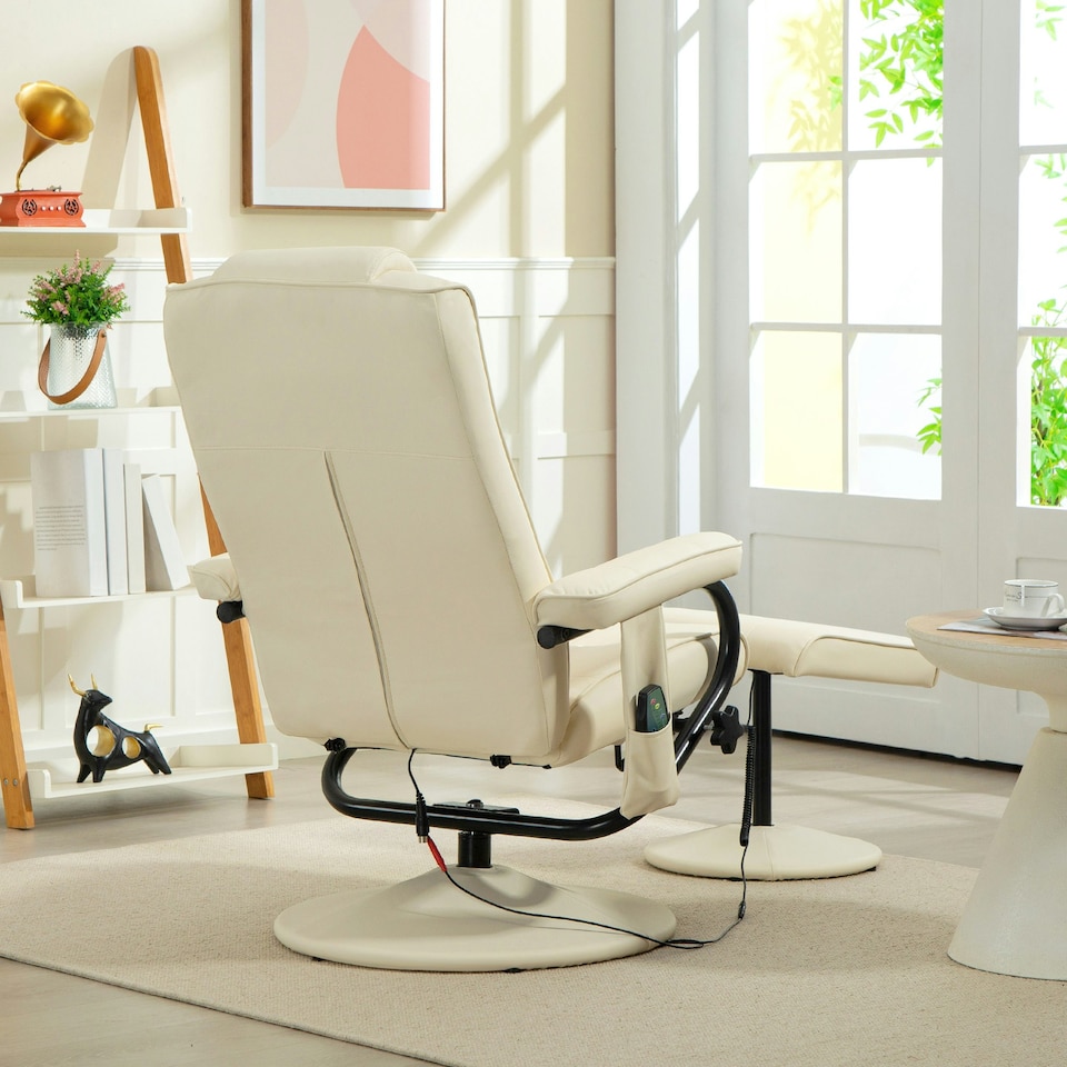 image 1 of HOMCOM Massage Recliner Chair Cushioned Ottoman 10 Point Vibration Cream | Cream | White | One Size