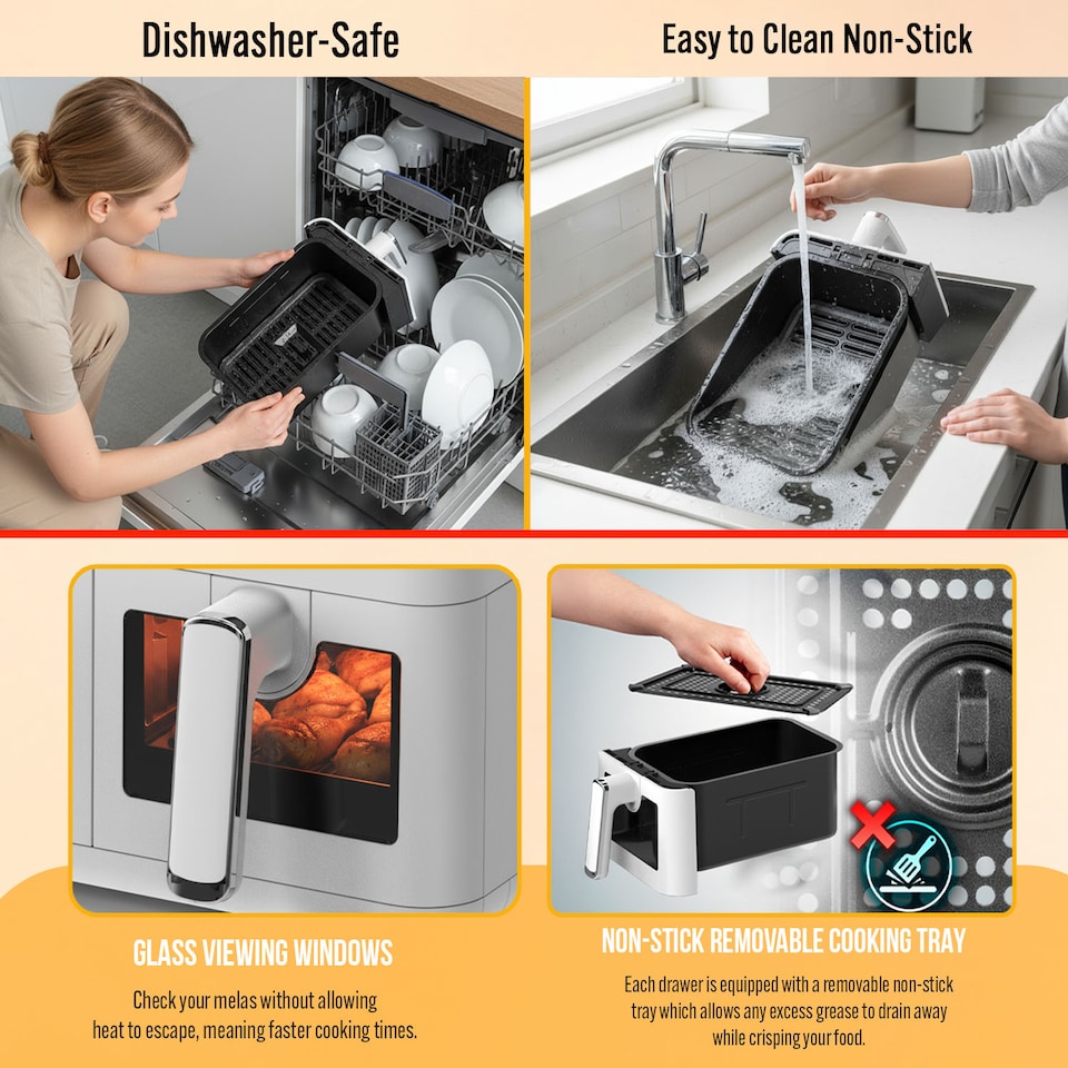 image 1 of PureMate 9 Litre Digital Dual Air Fryer - White