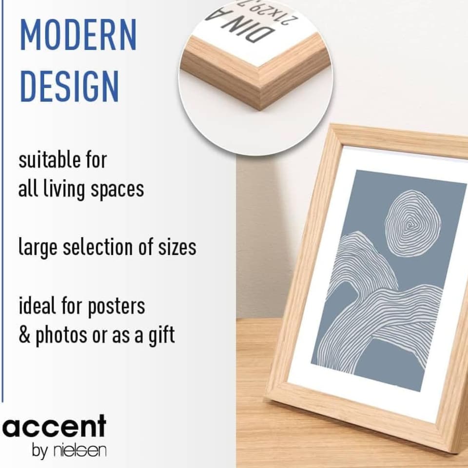 image 1 of Accent by Nielsen Scandic Wooden Picture Frame - Real Glass - Oak Finish - A2 (42x59.4cm)