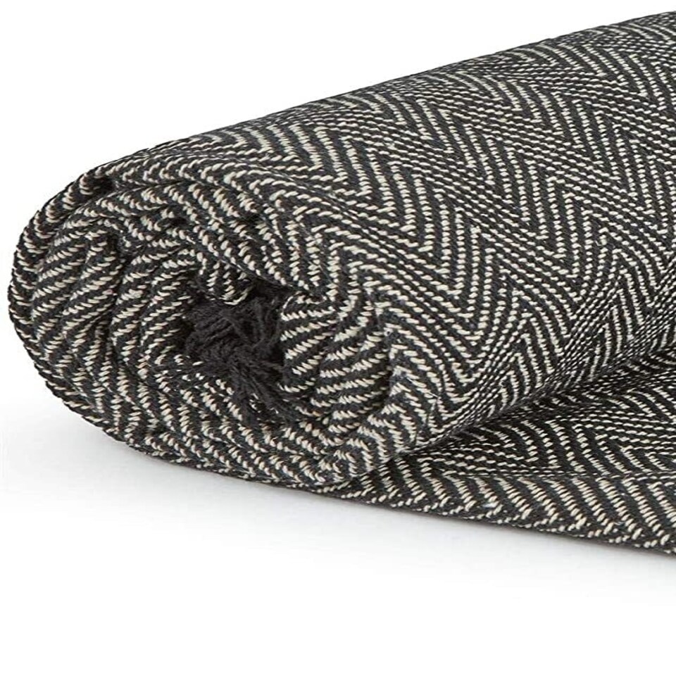 image 1 of Herringbone Throw 90 X 100"  - Black