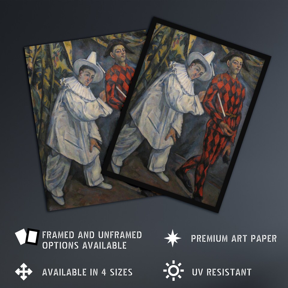 image 1 of Mardi Gras Pierrot Clown and Harlequin Cezanne Framed Wall Art Print 12X16"