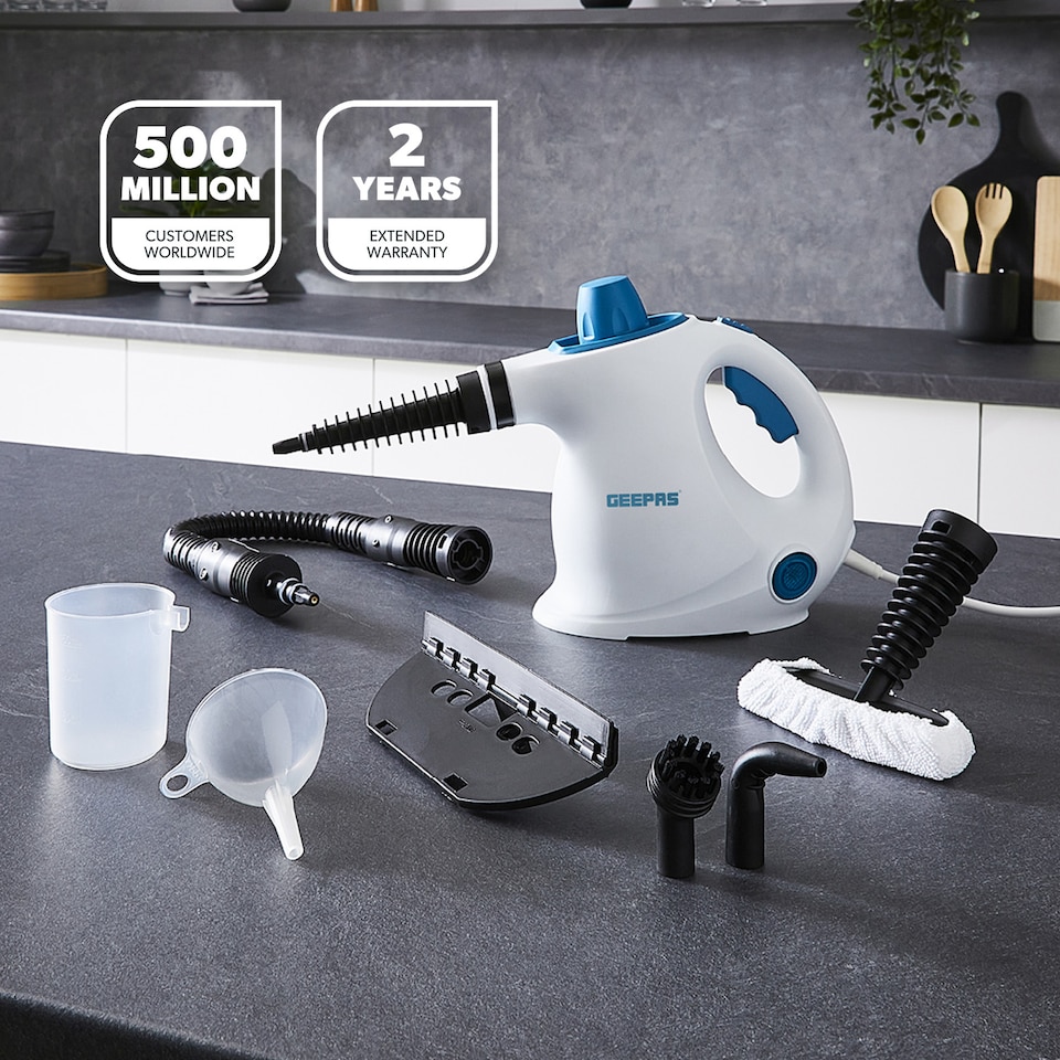image 1 of GEEPAS Handheld Steam Cleaner Multipurpose, 1050W Motor - White