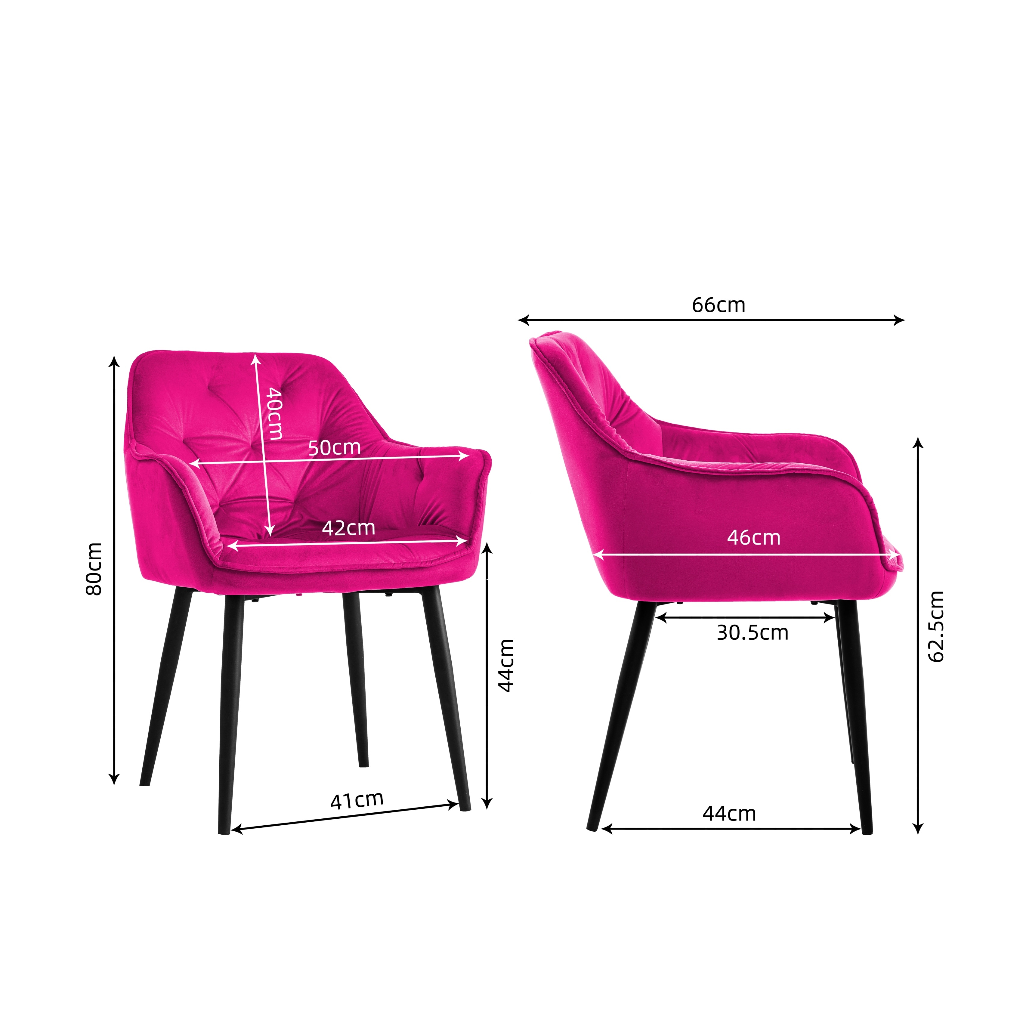 Groundlevel Set of 2 Soft Velvet Upholstered Dining Chairs Metal Legs Kitchen Home Office | Pink | Pink