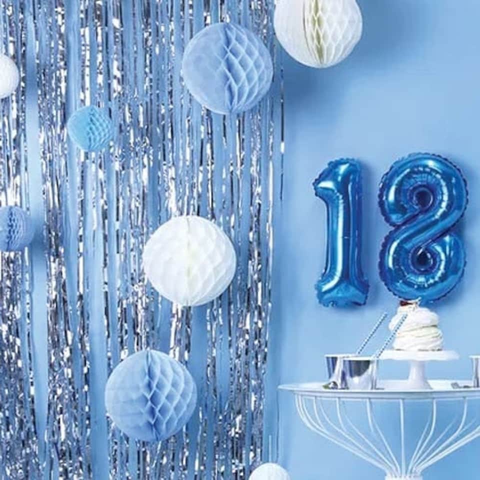 image 1 of Baby Blue Foil Door Curtain Backdrop 92cm x 244cm - Pack of 5